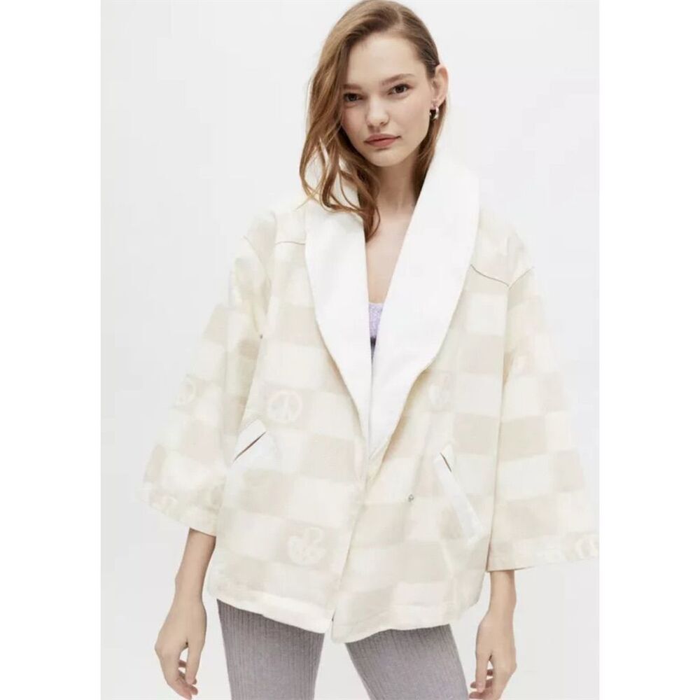 Urban Outfitters Wide Sleeve Oversized Mushroom Checkerboard Wrap Jacket XS/S